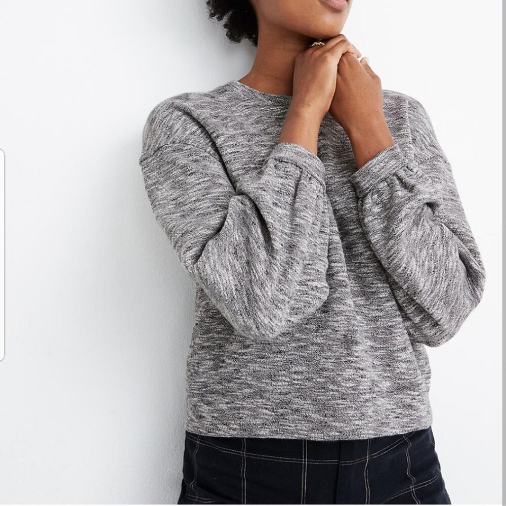Madewell Women's Textured Cropped‎ Crewnek Sweatshirt Heathered Gray XS